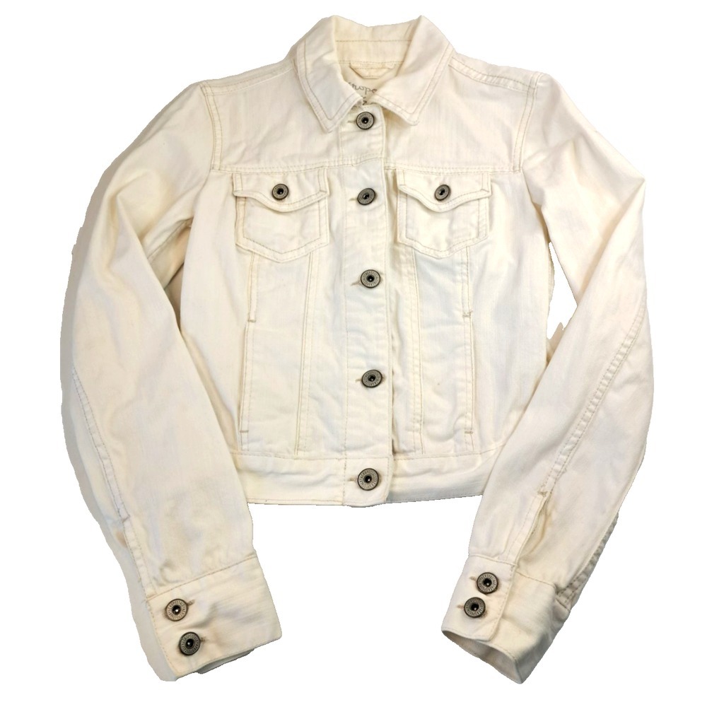 AEROPOSTALE White Denim Jean Jacket Womens XS Preppy Cleangirl Minimalist 90s - Picture 2 of 10